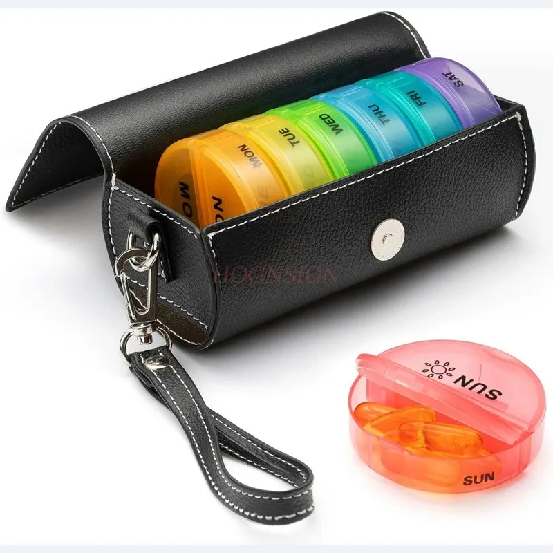 Carry a colorful plastic 7-day small medicine box with you, with 14 independent compartments for pill storage