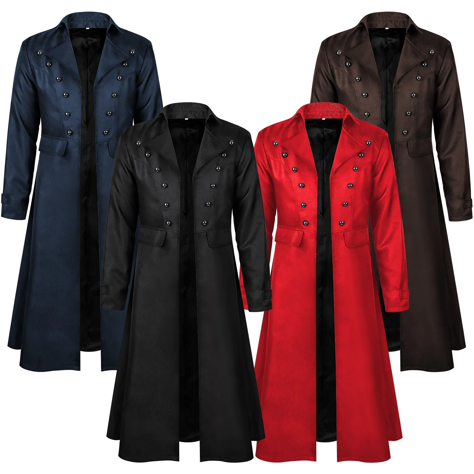 Men's Vintage Long Jacket Medieval Steampunk Gothic Trench Coat Halloween Stage Performance Overcoat