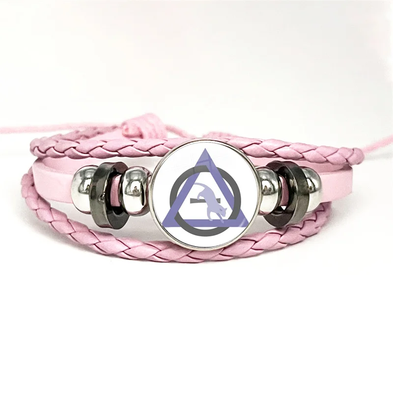 Therian Symbol Cat Wolf Fox Therian Pink Leather Bracelet Glass Cabochon Button Multilayer Bangles Wristband Gift