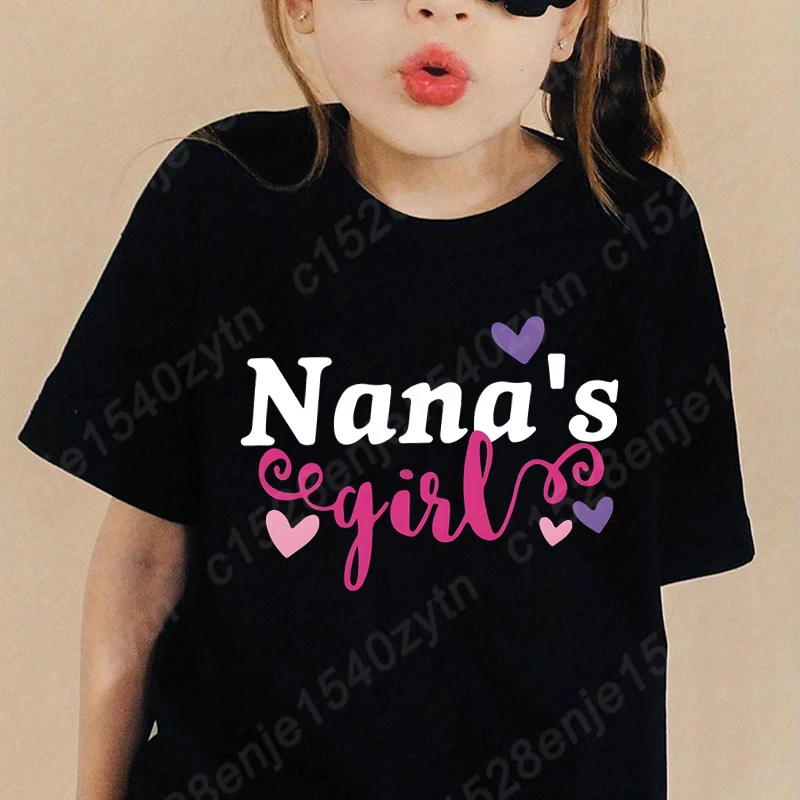 

Nana's Girl & Hearts Graphic T-shirt Summer Casual Short Sleeve Round Neck Tee Shirt Tops Children Girls Soft Pure Color T-Shirt