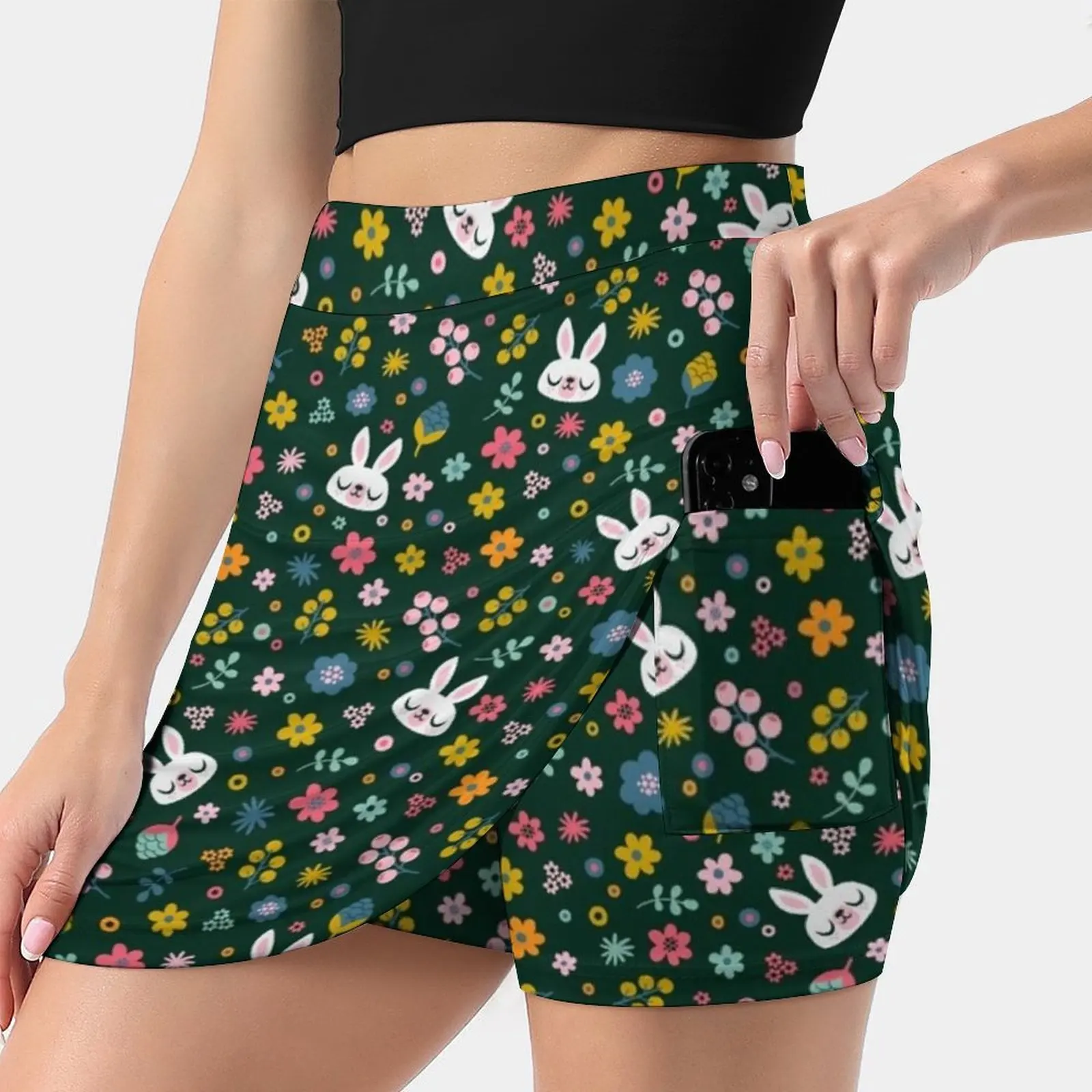 

Bunny Wearing A Scarf And Flowers Women's skirt Aesthetic skirts New Fashion Short Skirts Bunny Flowers Floral Smile Cute Sweet