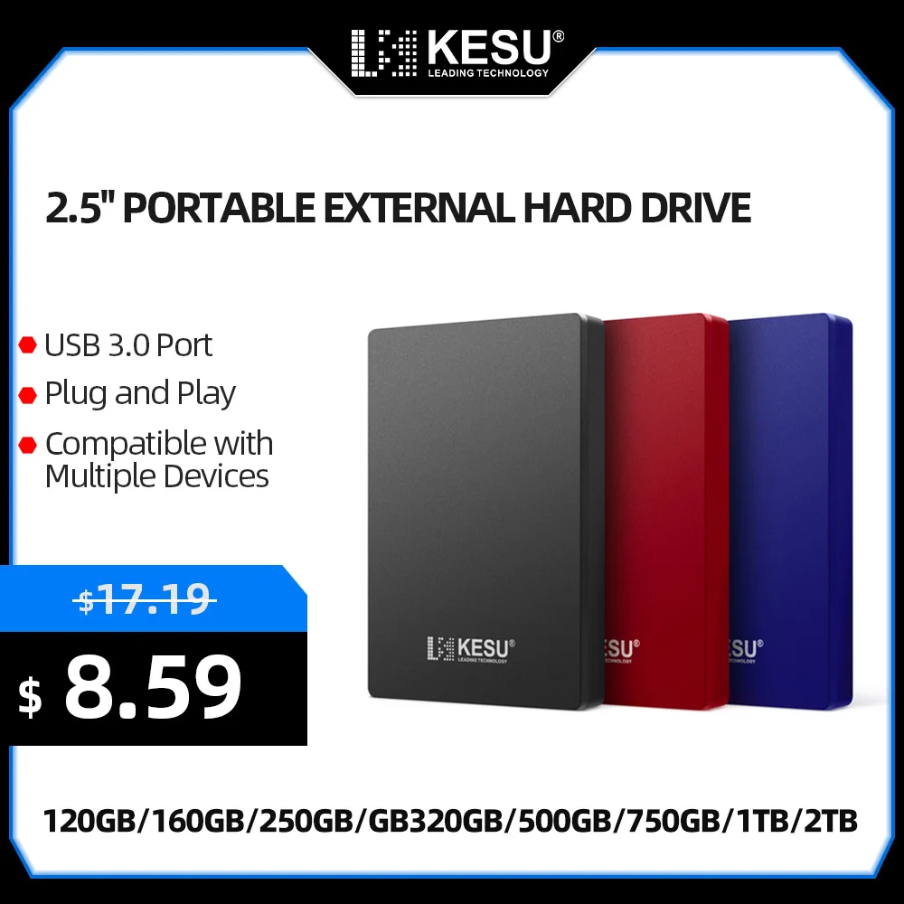 Портативный внешний жесткий диск KESU HDD 2,5 дюйма, 320 Гб/500 Гб/750 Гб/1 ТБ, USB, память совместима с ПК, Mac, настольными компьютерами, MacBook