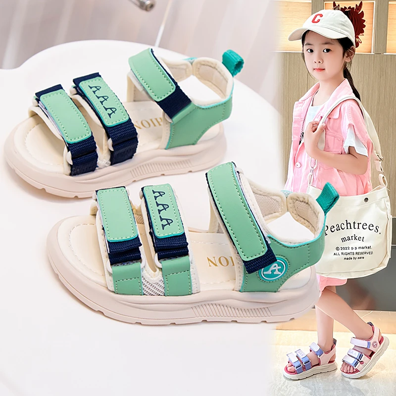 Childrens Color Blocking Sandals Open Toe Pink Lightweight Boys Girls Sneakers 3-18 Years Old Casual Non-slip Kids Sandals Shoes