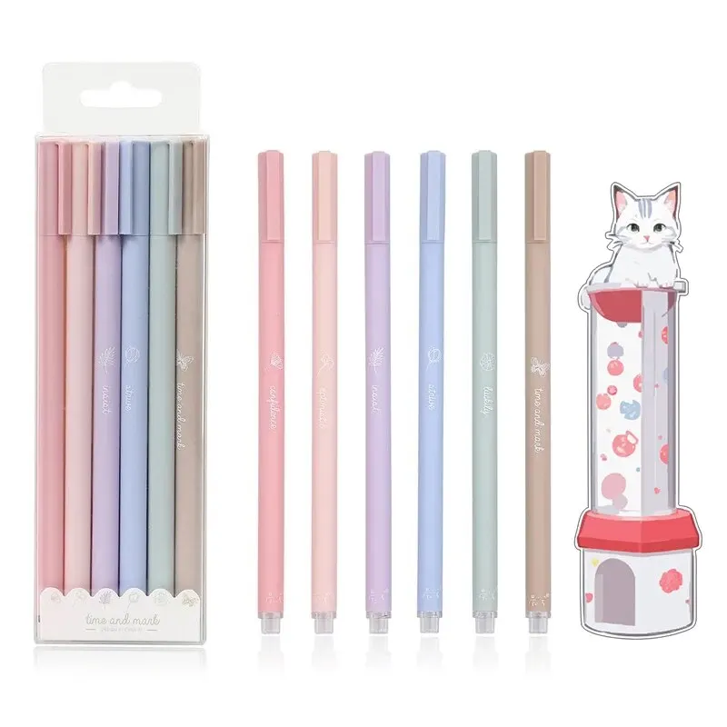 6pcs/set Creative Cute Morandi Simple Small Fresh Gel Pen Kawaii Quick Drying Cap Neutral Pen Journal Supplies Stationery