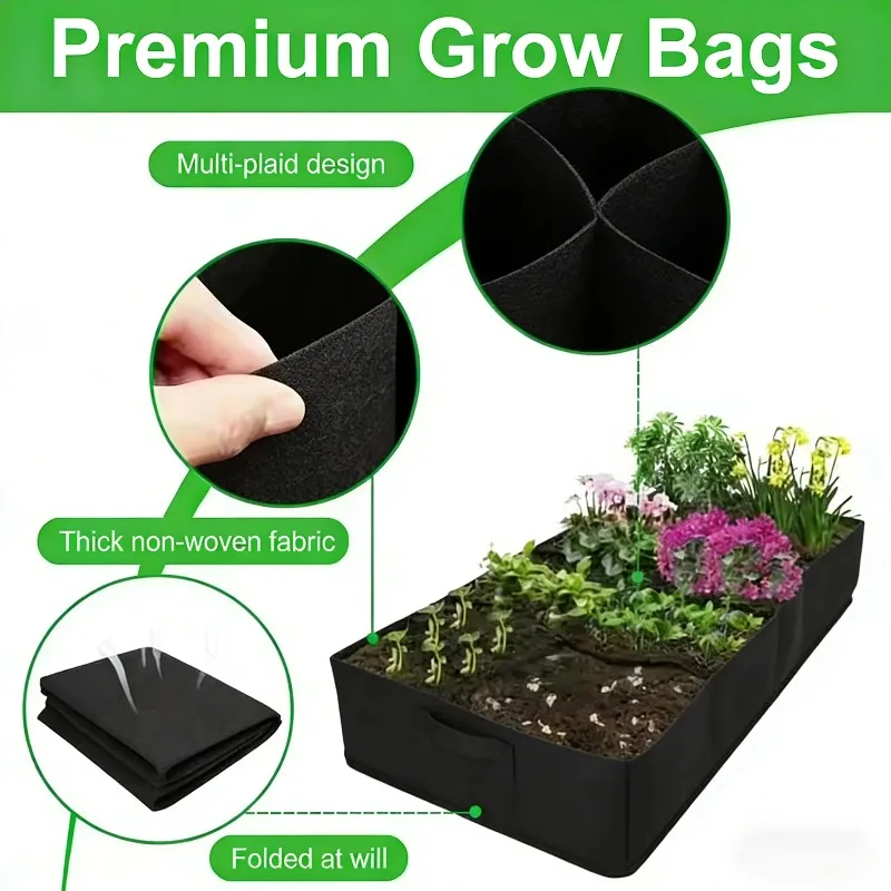 Rectangular Planting Bag For Vegetables Flowers Large Raised Garden Bed 4/6/8 Grids Plant Non-Woven Felt Growing Bag