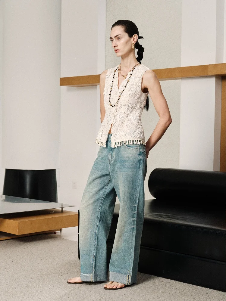 

Джинсы LevinLove Faion с высокой талией, широкими штанинами, свободного кроя, прямого силуэта, повседневные, из денима, для женщин