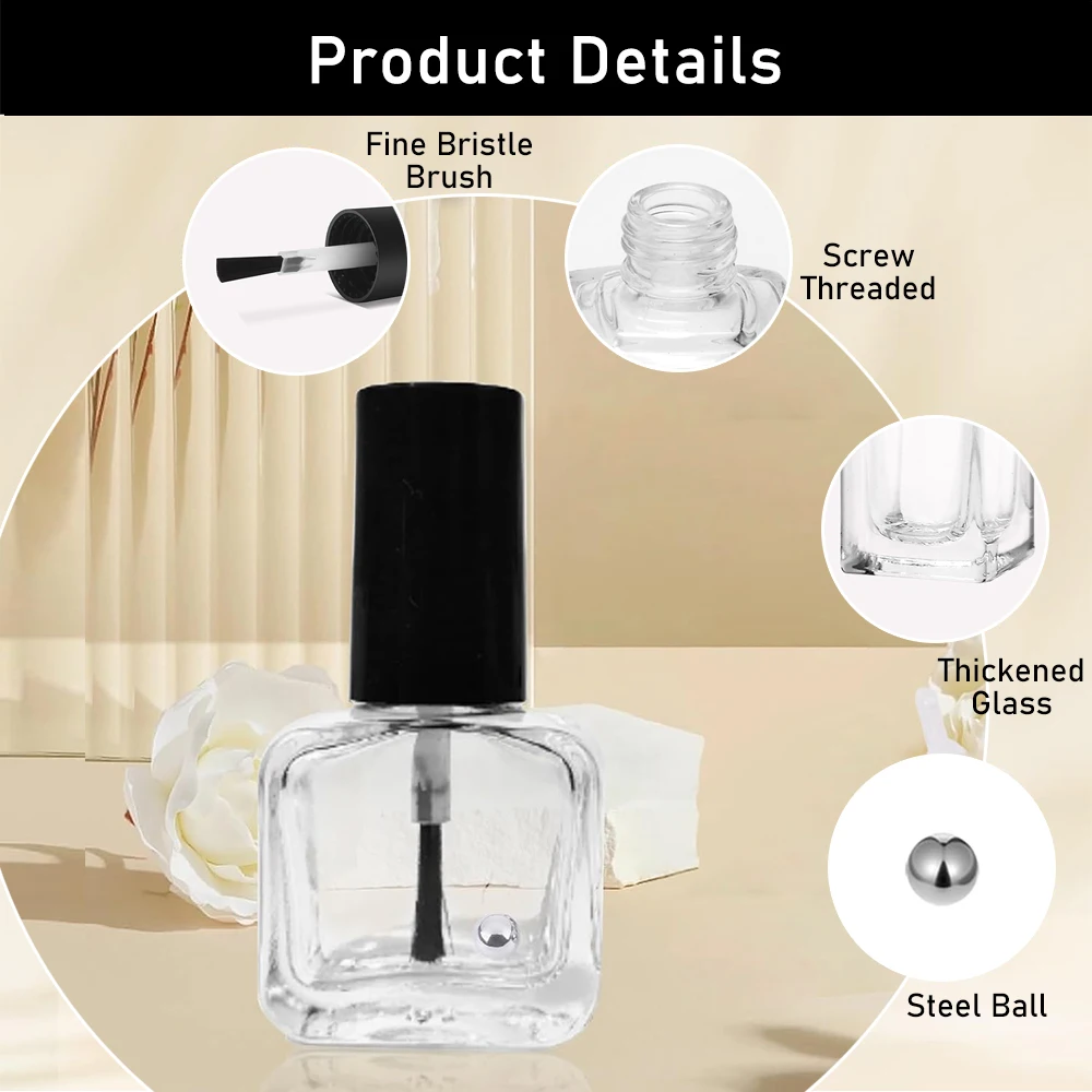 4pcs Empty Nail Polish Bottles with Brush 5ML Glass Gel Polish Bottles Nail Refill Bottle Clear Nails Bottle with Applicator