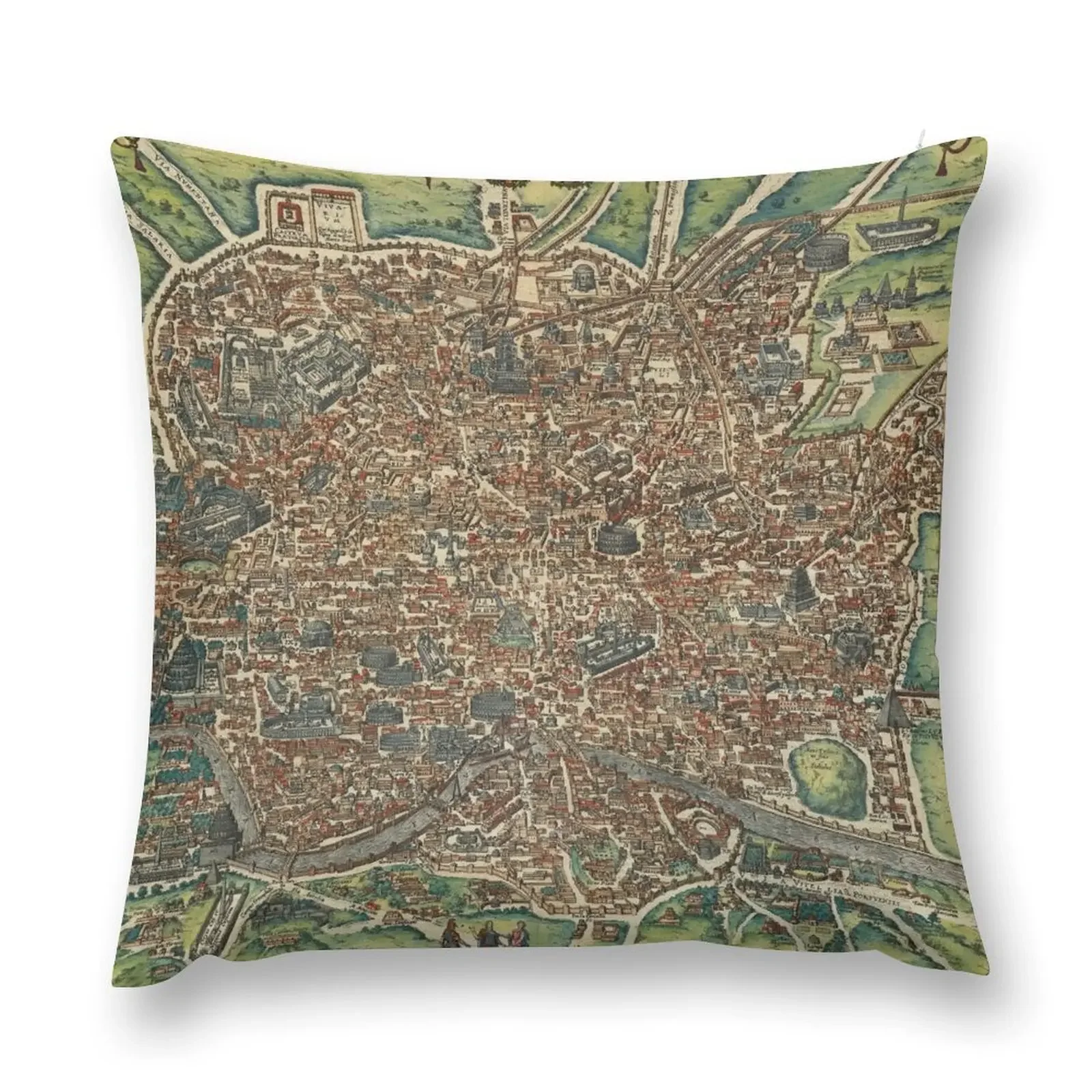 The image of the ancient city of Rome by Georg Braun and Frans Hogenberg, 1588. Throw Pillow luxury throw pillow covers pillow