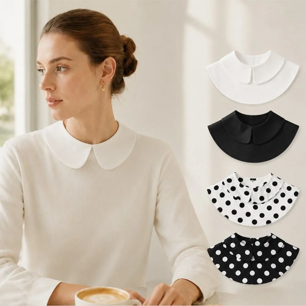 Solid Color Detachable Collar Removable Design Vintage Style Peter Pan Collar Button Fastening Polka Dots Pattern Fake Collar