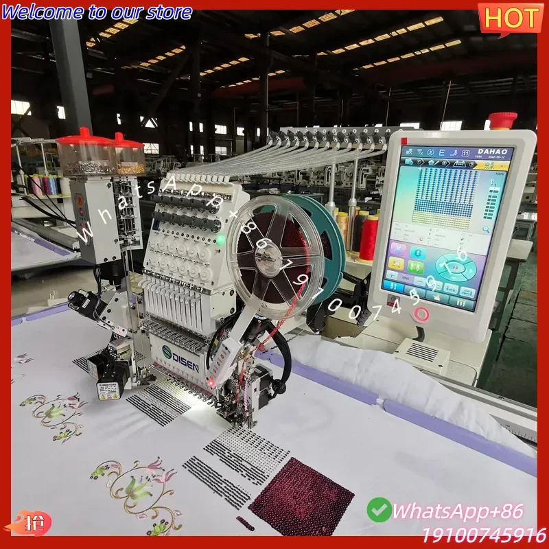 2026Hot Automatic Advanced Multi Function High Speed Single Head Computer Sequins Coiling Taping Beads Flat Embroidery