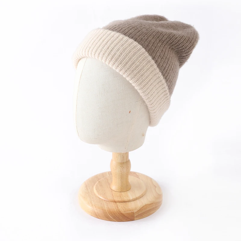 100% Cashmere Double Layer Beanie Hat Double Sided Knit Warm Winter Two Tone Reversible Multi Color Versatile Headwear Cap