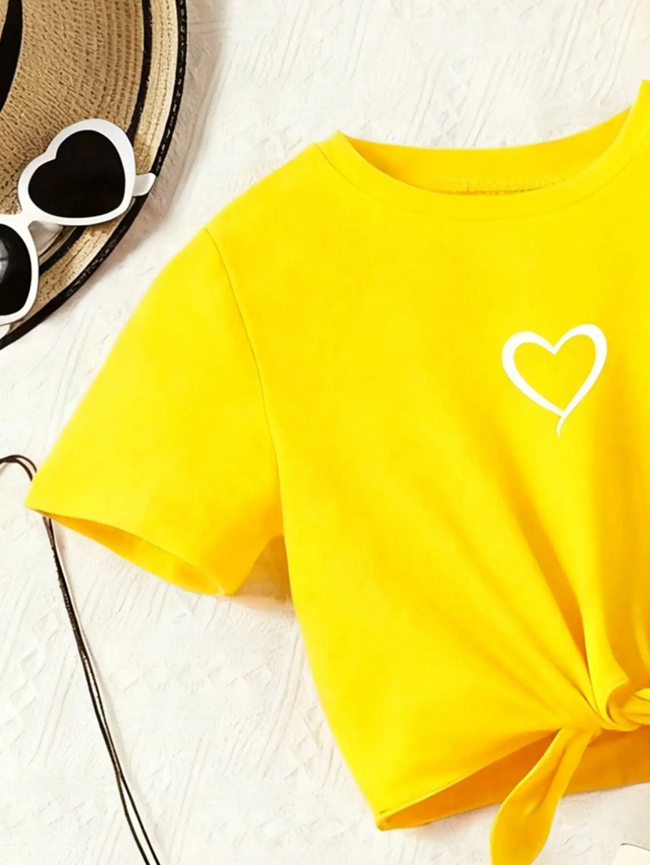 Women's casual daily short sleeved love printed+striped printed shorts 2-piece set with random belt striped children's clothing