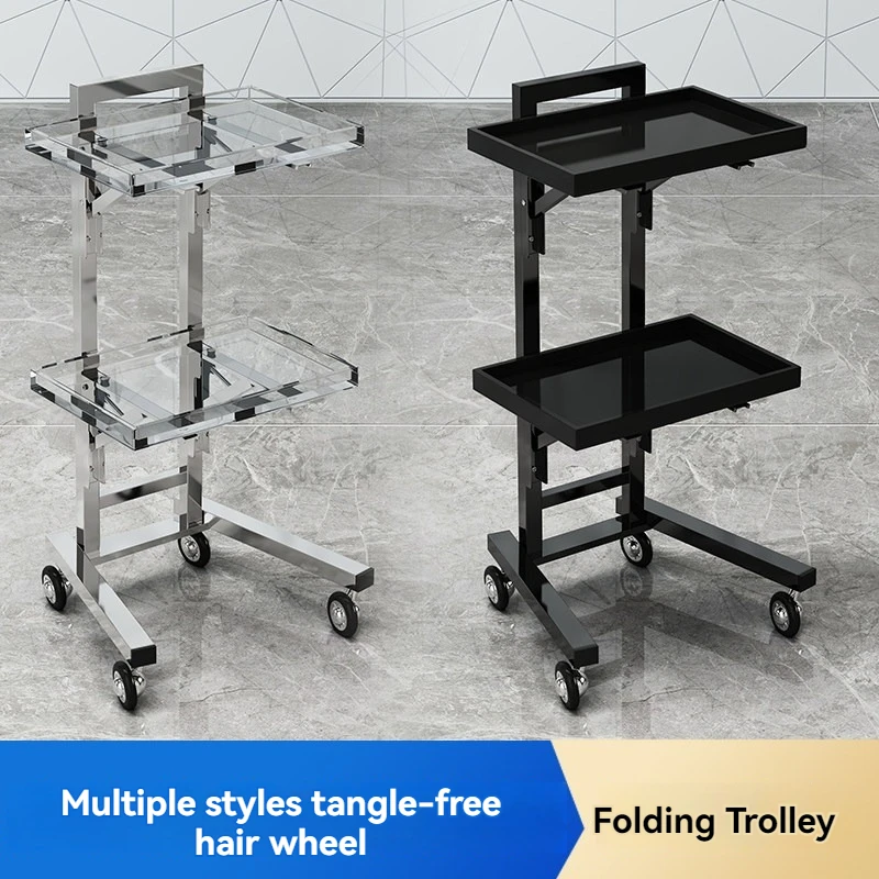 Beauty Salon Trolley Hair Salon Dedicated Stainless Steel Foldable Trolley Hair Salon Tool for Spa