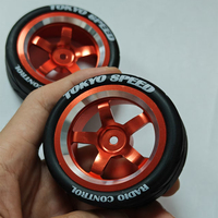 4PCS 65mm RC Car Wheels & Tires, 12mm Hex Blue Rims, Durable Rubber, Fit 1/10 1/12 1/14 Scale, Compatible WLtoys 144001, Racing