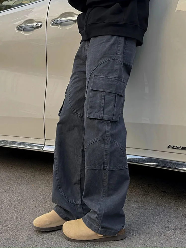الخريف الشتاء Fce اصطف طويل القامة الرجال فضفاض مستقيم الساق الجينز الرجعية عمال السراويل السراويل القطنية غير رسمية للمراهقين #2