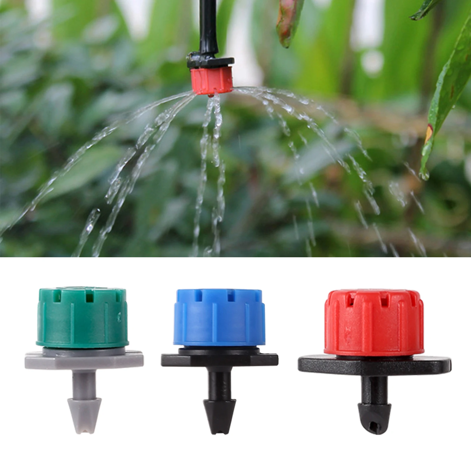 100 buah Dripper sprinkler irigasi dapat diatur Dropper taman bunga rumah kaca mikro Drip waterpas untuk selang 1/4"