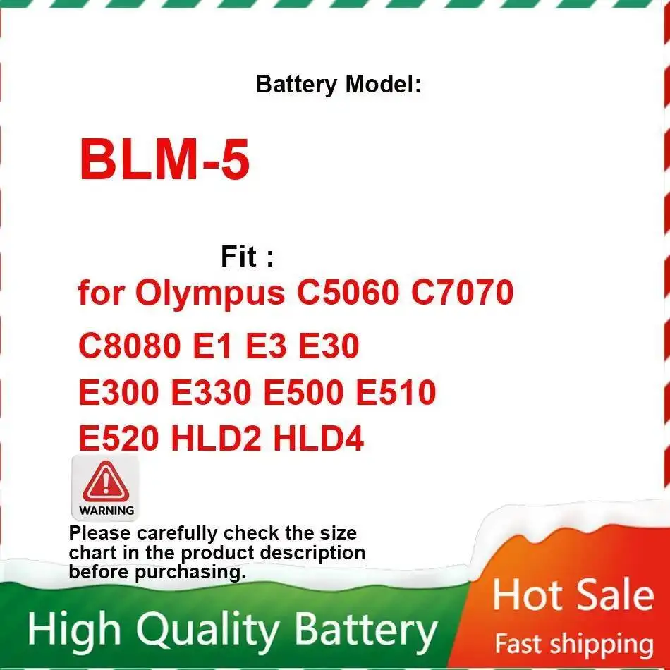 High Performance For Olympus C5060 C7070 C8080 E1 E3 E30 E300 E330 E500 E510 E520 HLD2 HLD4 1800Mah Camera Battery Blm-5