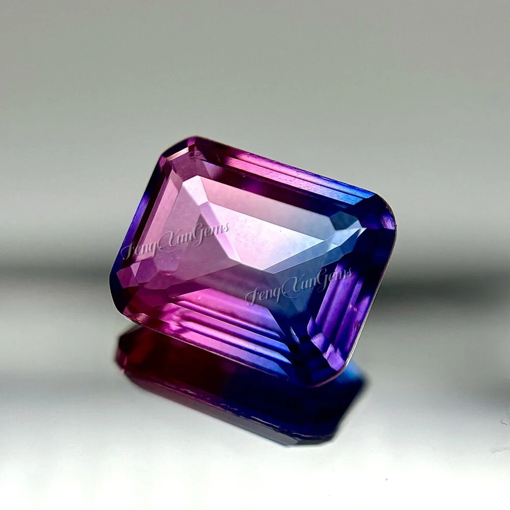 BX13 4x6mm-10x14mm Rose-Blue gradient Emerald Cut Synthetic Watermelon Tourmaline Stone Loose Glass Gemstone For Ring Bracelet