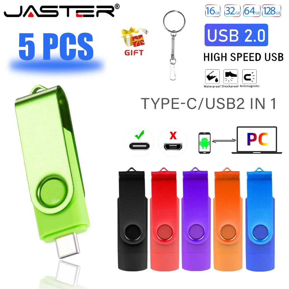 TYPE-C Pen Drive 128GB 5 PCS LOT USB 2.0 Flash Drive 64GB Key Chain Memory Stick Creative Gift 2 IN 1 USB Stick for Phone U Disk