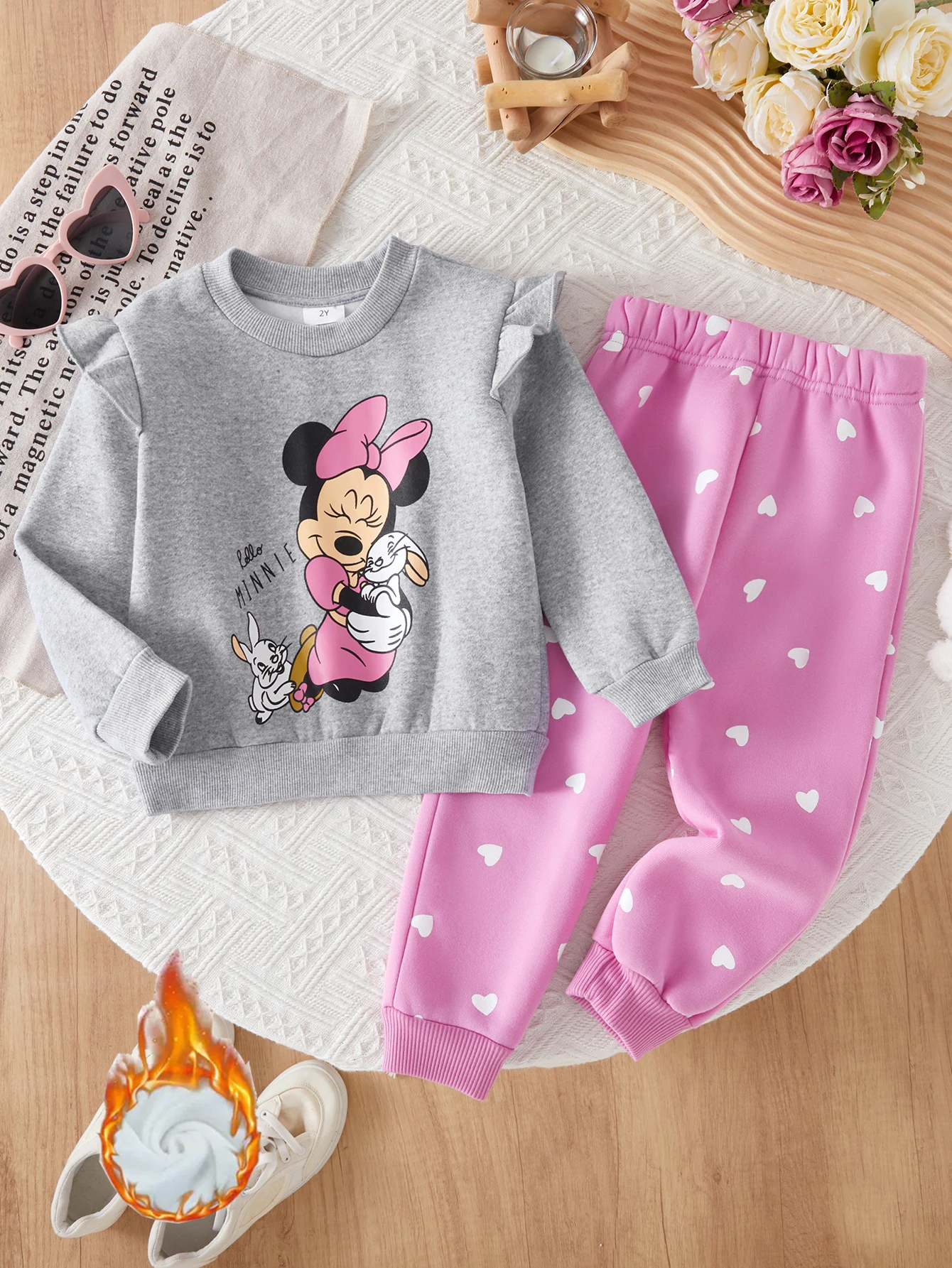 Winter Little Girl Plus Cashmere Cotton Cartoon Set Autumn Baby Minnie Mouse Toddler Cute Casual Costume Kids Halloween Sets