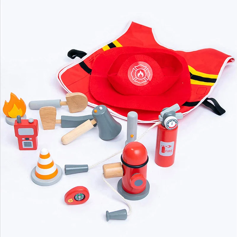 Wooden Fireman Kits Boy Infant Toys Role Play Games Pretend To Play House Game Tools Montessori Educational Toys For Children