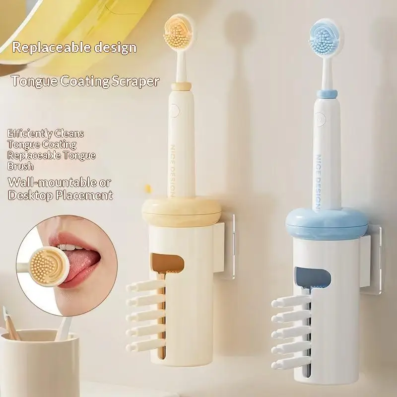 

Двусторонний скребок для чистки языка с держателем для хранения, уменьшающий неприятный запах изо рта, инструмент для ухода за налетом на языке для взрослых