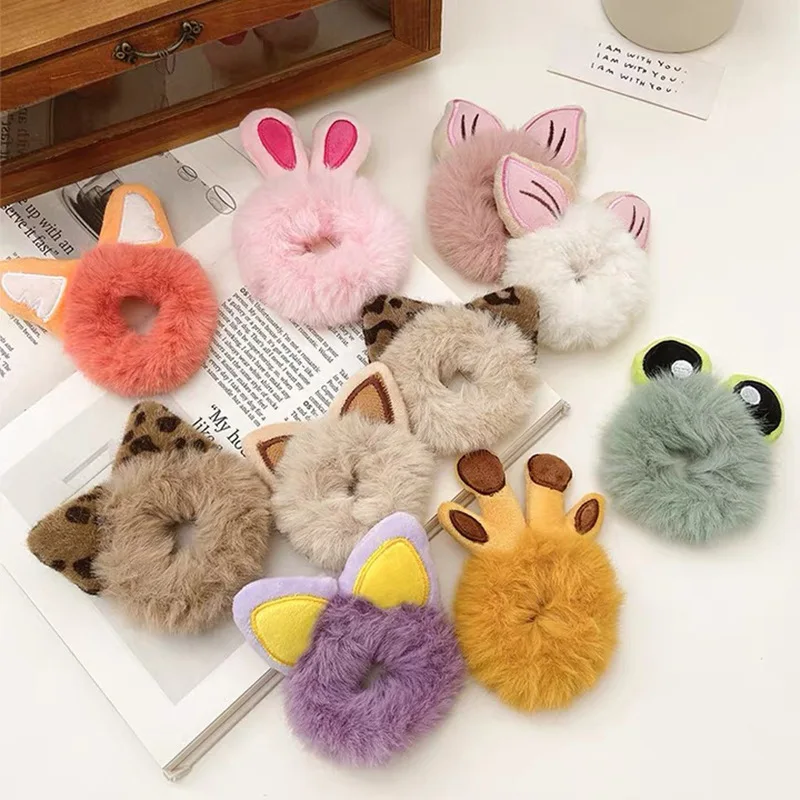 1PCS New Hair Accessories Fake Fur Hair Rope Bear Scrunchies Women Girls Elastic Hair Rubber Bands Gum Kids Cute Ponytail Holder