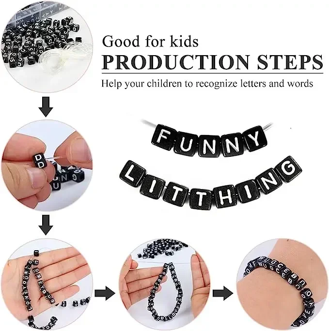 100-500pcs Acrylic Black Color A-Z Letter Beads Square Cube Alphabet Spacer Beads For Jewelry Making Diy Bracelet Accessories
