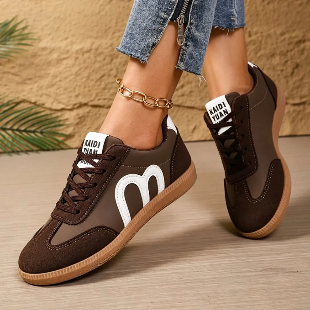 Women Tennis Sneakers Flats Ladies Fashion Brown Colors Lace-up Vulcanized Shoes Spring Autumn Woman Outdoor Trainers Footwear