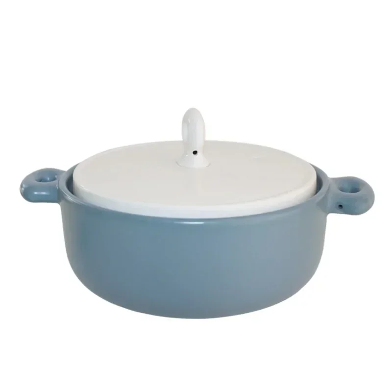 Nordic Household Cooking Pots Blue And White Ceramic Soup Pot Even Heat Pots For Kitchen Double-ear Anti-scald Frying Pan