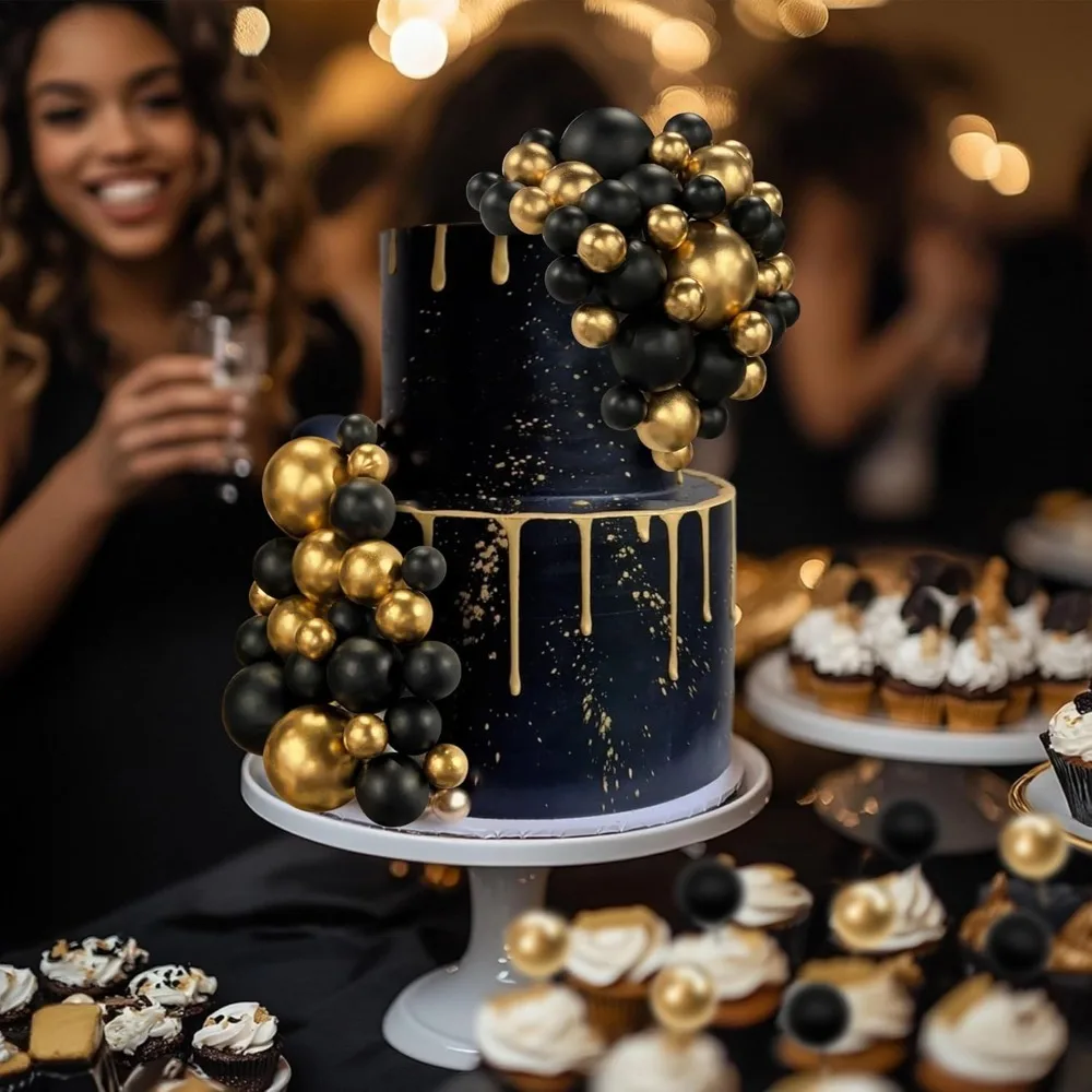 20/30 Stück Kuchenbälle Dekoration vergoldet schwarz alles Gute zum Geburtstag Schaumstoffball Kuchenaufkleber Party Muttertag Dekor DIY Hochzeitsdekoration – Detail 4
