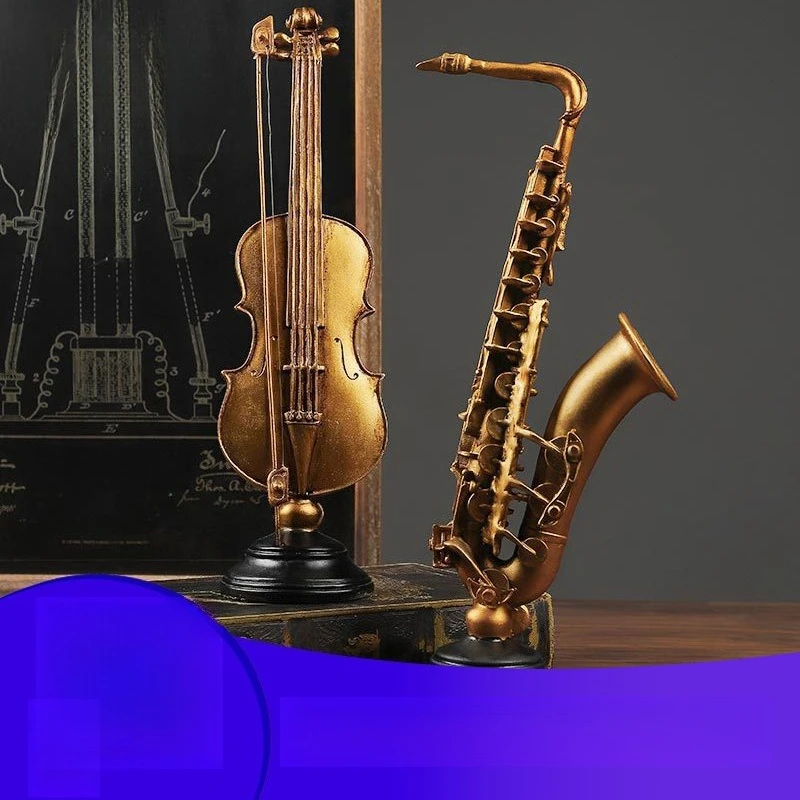European Musical Instrument Resin Crafts Violin Saxophone Home Desktop Decoration Ornament