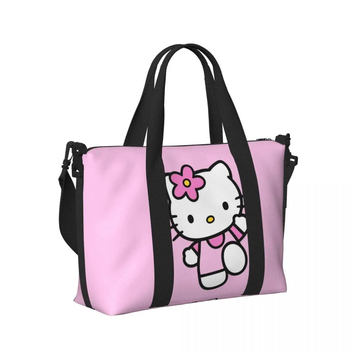 Custom Large Hello Kitty Cartoon Tote Bag for Women Kitty White Shoulder Shopping Beach Gym Travel Bag