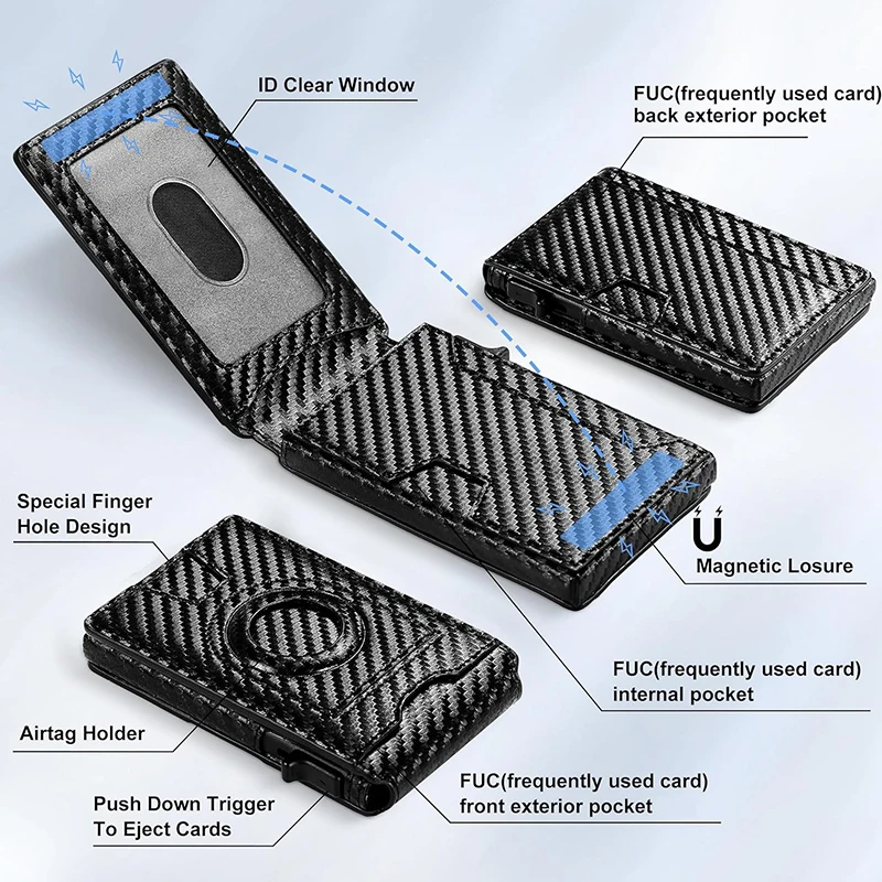 Airtag Wallet for Men Pop Up Wallet RFID Credit Card Holder Wallet