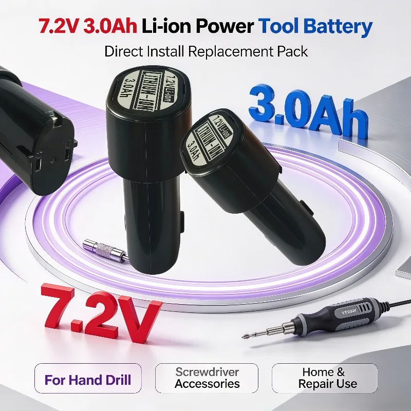 Direct‑Fit 7.2V 3.0Ah Li‑ion Rechargeable Battery Replacement Spare for Cordless Hand Drill Electric Screwdriver