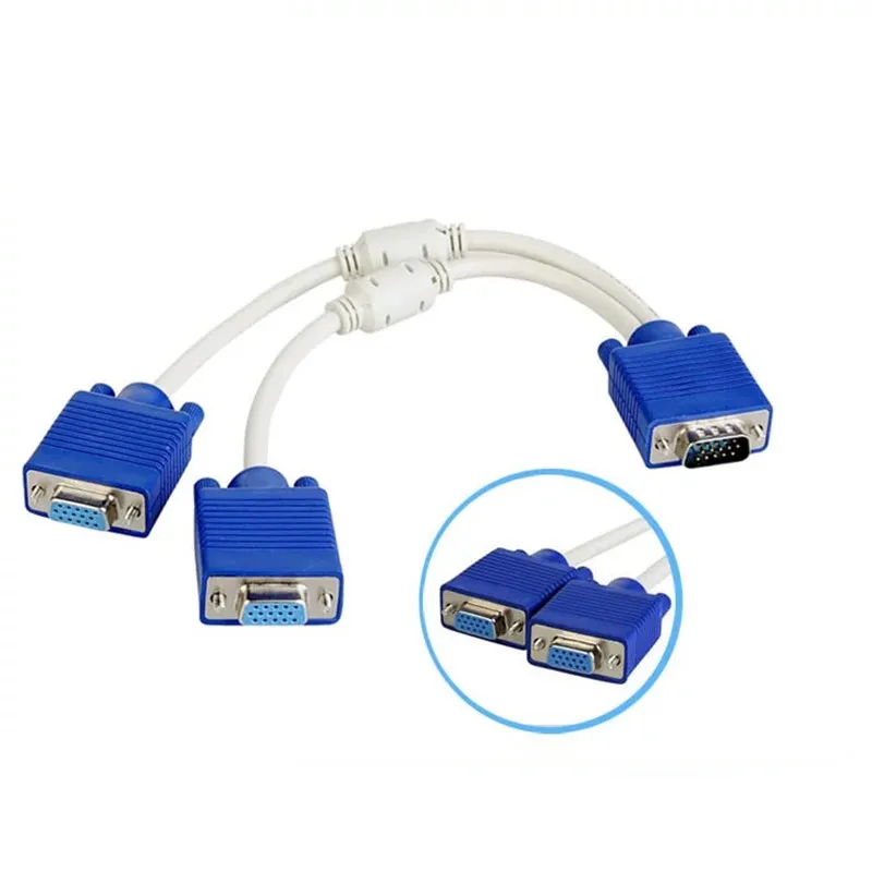 RGB VGA SVGA «папа» на 2, VGA, два гнезда HDB15, удлинительный кабель-разветвитель с сердечником, разъем-адаптер VGA, преобразователь