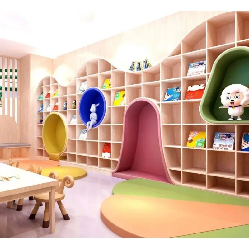 Arch arc bookcase display whole wall floor solid wood