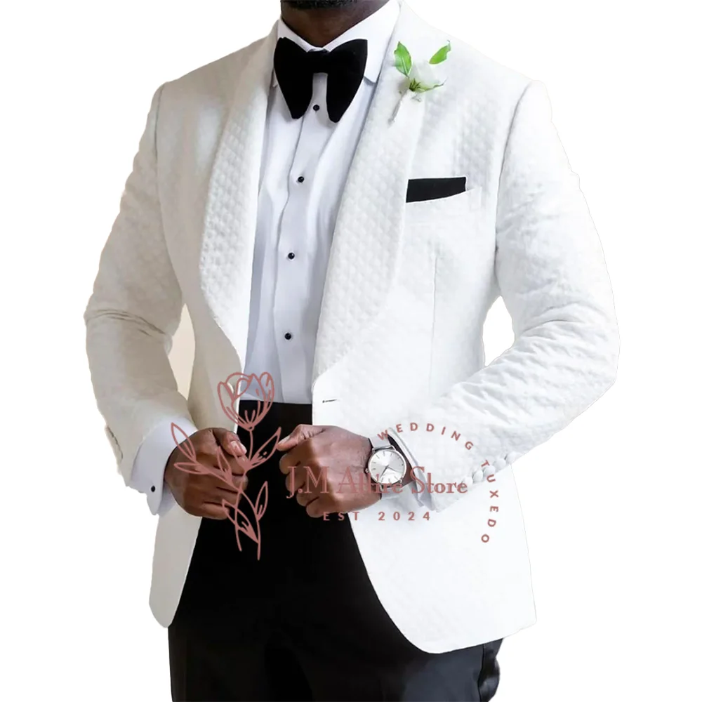 Haute Couture Men's Wedding Suit 2-piece Set White Jacket Black Pants Slim Fit Attire for Easter Ball Xmas Party Male Tuxedo