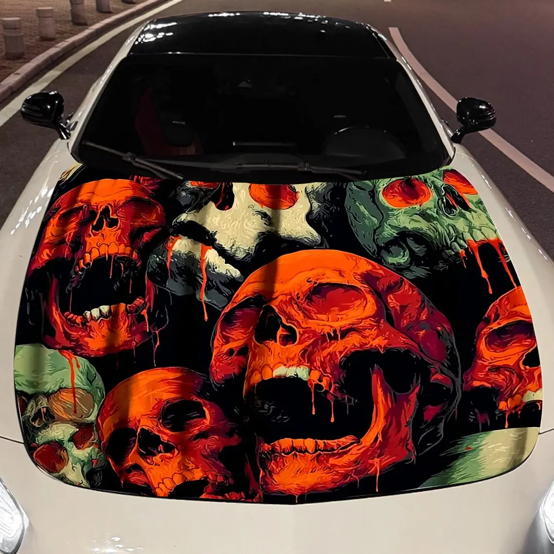 

Bloody skull Car hood packaging sticker, PVC material, self-adhesive waterproof, anti-slip paint, car exterior decoration access