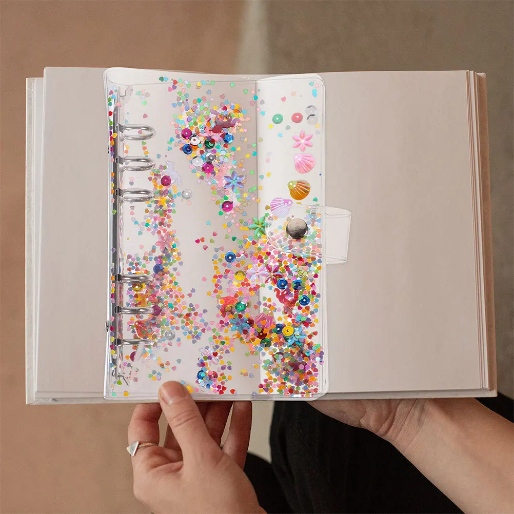 

2Pcs Glitter Flowing Sand Binder Cover Plastic Loose-Leaf Notebook Shell School Office Notebook Cover File Binder