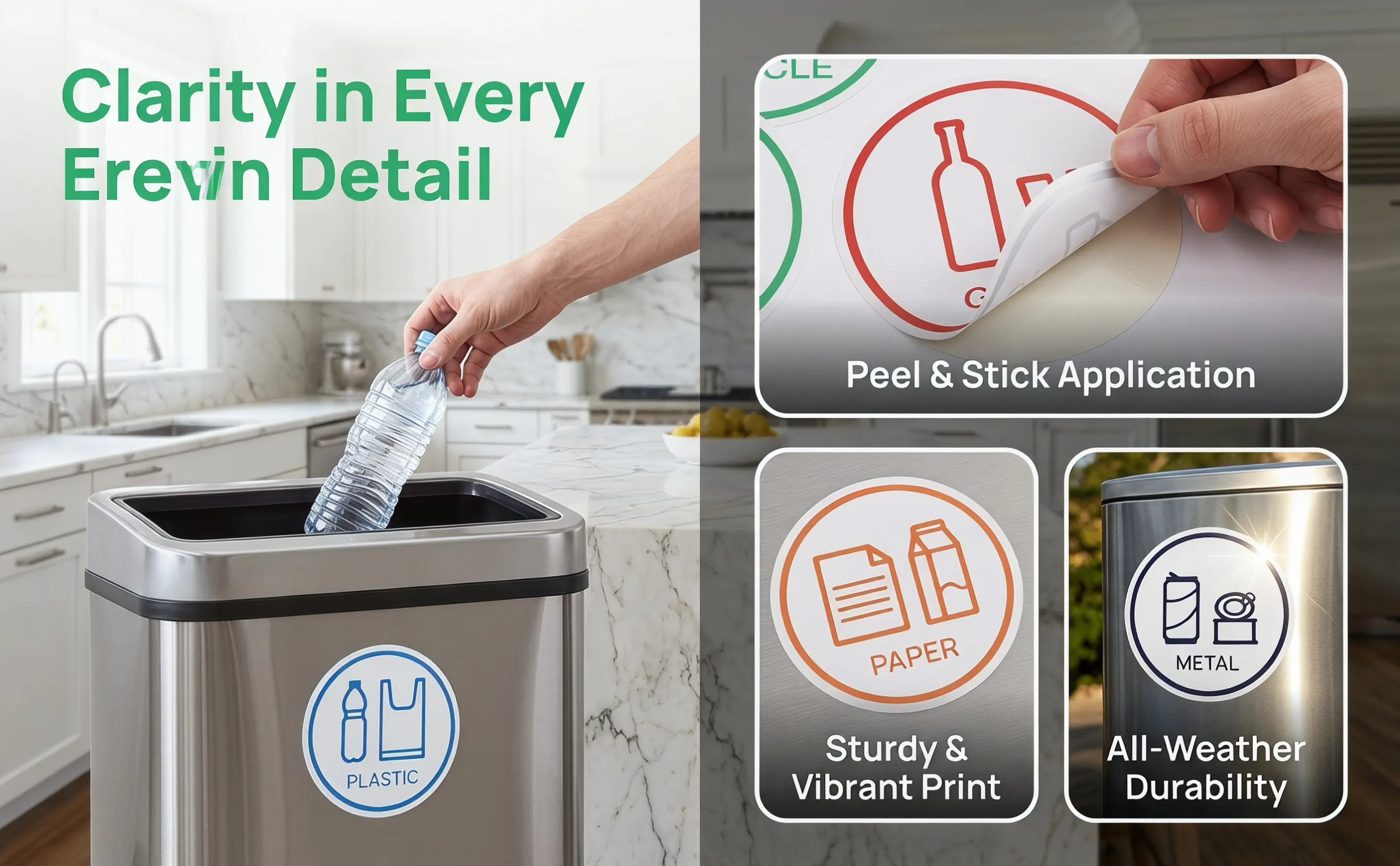 24Pcs Recycling Labels for Trash Can Outdoor Heavy Duty Self Adhesive Compost Recycling Landfill Stickers Waterproof Oil
