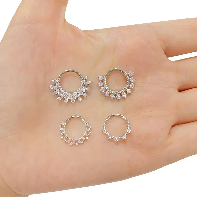 G23 Titanium EAR Nose Ring PIERC Zircon Surround Segment Ring Hoop Face Hinged Clicker Labret Ear wheel Chrząstka Piercing