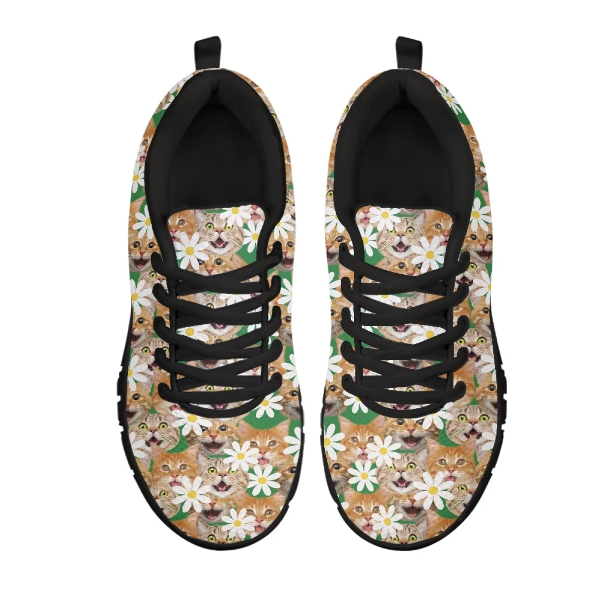 

INSTANTARTS Daisy Orange Cat Cute Floral Cure Ladies Casual Shoe Outdoor Light Sports Shoe Mesh Breathable Walking Shoe Zapatos