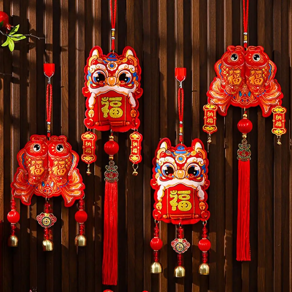 Dekorasi gantung Tahun Baru liontin kain keberuntungan dengan bel atau rumbai dekorasi pintu meriah untuk perayaan Tahun Baru Cina