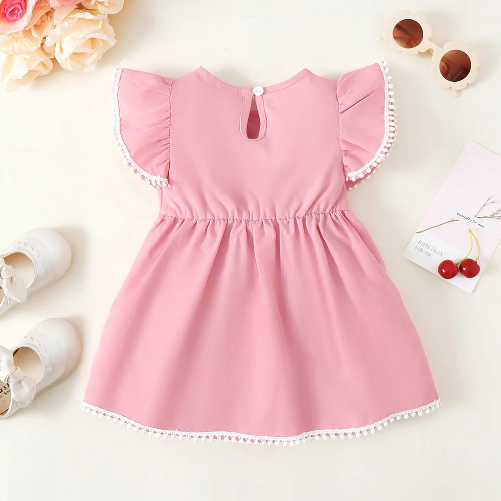 1-3 Years Infant Baby Girl Party Dress Summer Flutter Sleeve with Bow Wedding Dinner Dress for Toddler Girl Formal Banquet Dress