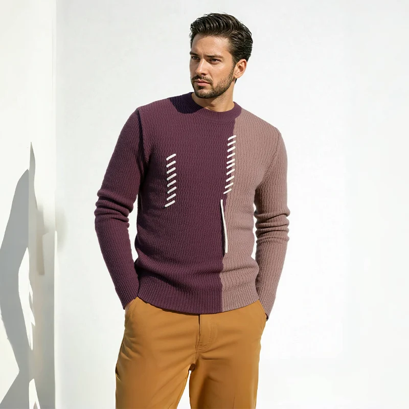 Autumn Winter Men's Thickened Knitted Sweater Trendy Korean Version Casual Scene Patchwork Pullovers