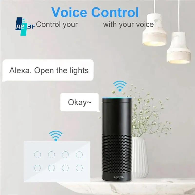 

A23F-WIFI умный сенсорный настенный выключатель прерывателя стеклянная панель Tuya Smart Life для Alexa Google Home
