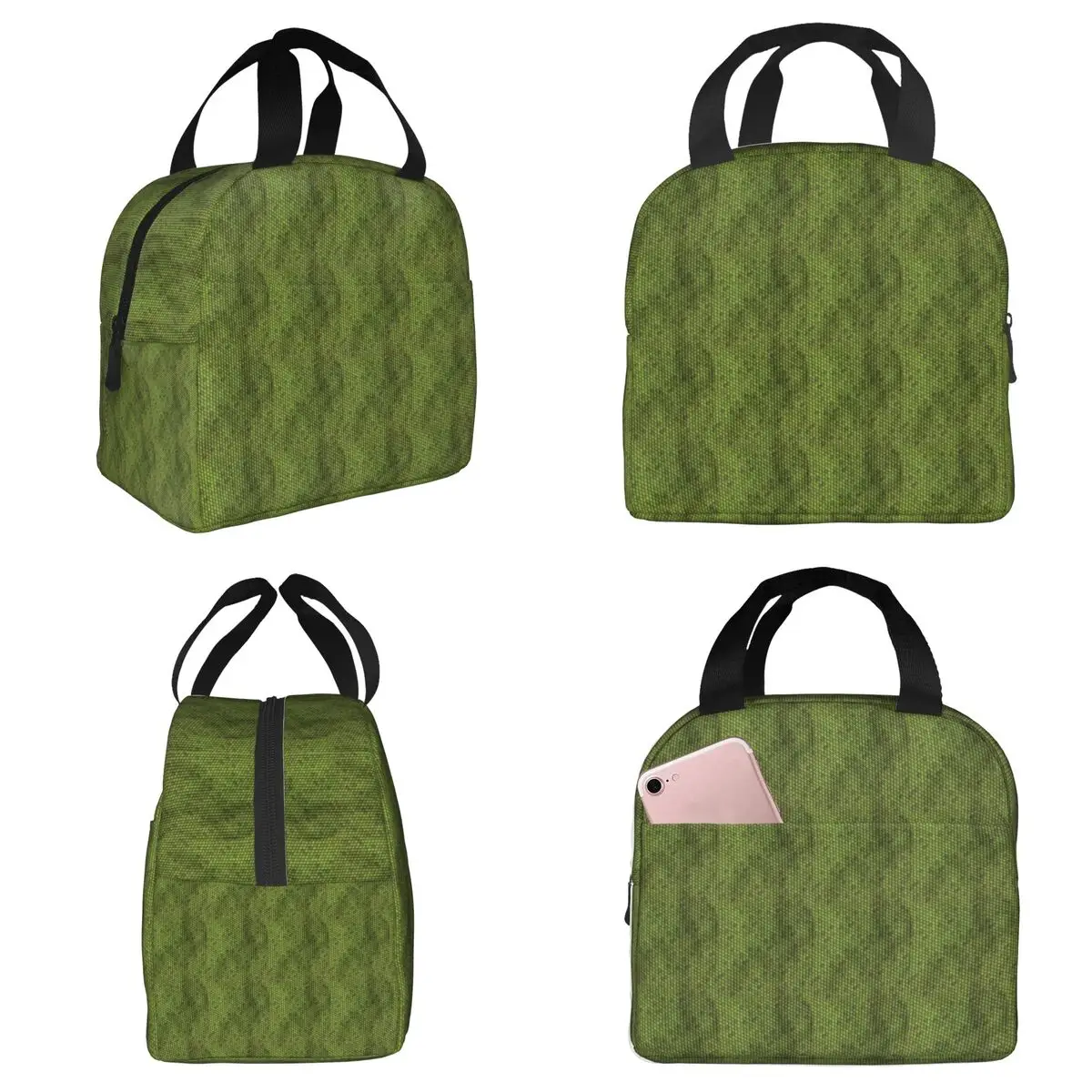 Green Lizard Skin Pattern Design Insulated Lunch Bag for Kids School Cooler Thermal Food Box Tote Portable Lunch Boxes Container