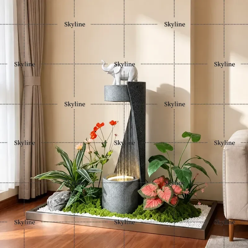 for Indoor Running Water Ornament Landscape Simulation Green Plant Circular Water Feature Store Hotel Decoration Modern