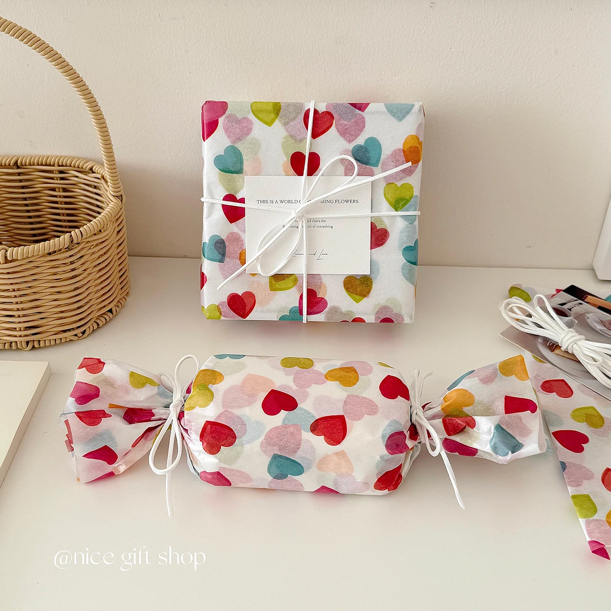 10/20pcs Colorful Love Tissue Paper Gift Wrapping Paper 19*27Inch Birthday Party Decorations DIY Baking Lining Wrappers
